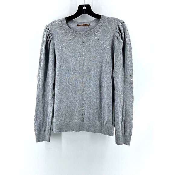 Belldini Women's Gray Knit Sweater Pleated Shoulders Silver Beads Size M - Picture 1 of 9